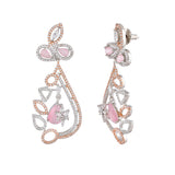 Sparkling Elegance Pink and White CZ Floral Drop Earrings