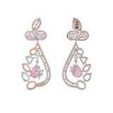 Sparkling Elegance Pink and White CZ Floral Drop Earrings