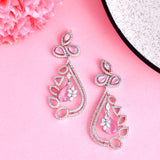 Sparkling Elegance Pink and White CZ Floral Drop Earrings