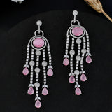 Sparkling Elegance Pink Cz Studded Dangler Earrings