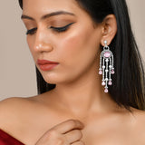 Sparkling Elegance Pink Cz Studded Dangler Earrings