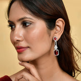 Sparkling Elegance Rectangle Cut Red CZ Dangler Earrings