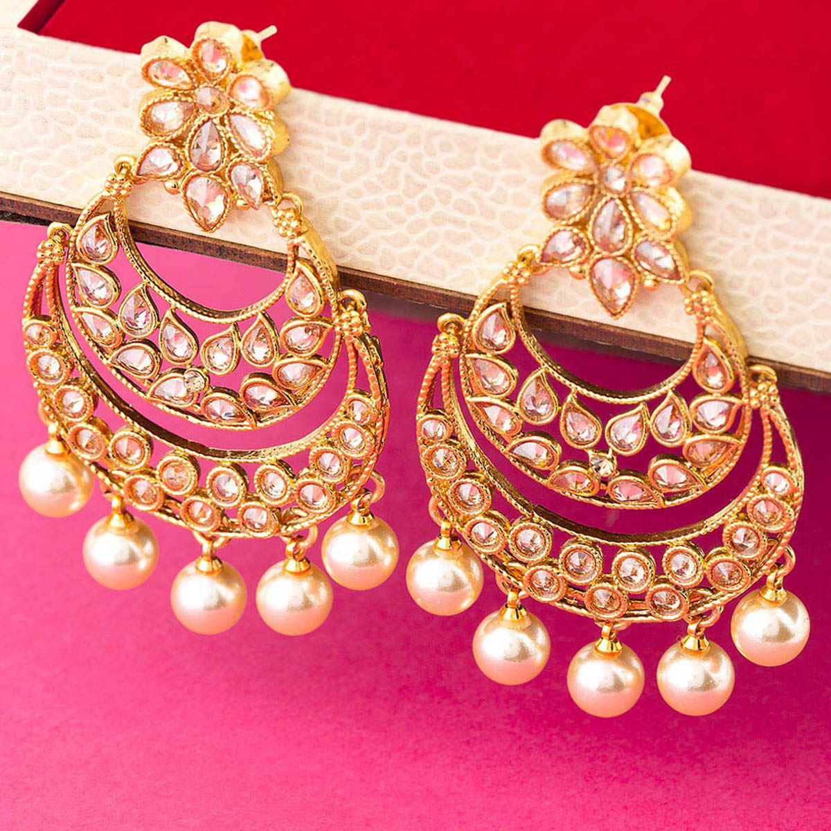 Buy Voylla Abharan Layered Circles White Pearls Ethnic Drop Earrings online