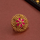 Floral Motif Embossed Statement Ring