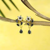 Black and White Round and Marquise Cut CZ Floral Earrings