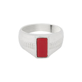 Red Stone Studded Silver Milestone Band Ring