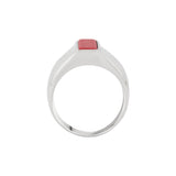 Red Stone Studded Silver Milestone Band Ring