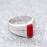 Red Stone Studded Silver Milestone Band Ring