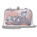 Trendy Bags Grey Sequins and Gems Clutch