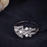 American Diamond Gems and Faux Pearls Adorned Ring