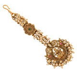 Goddess Lakshmi Motif Faux Pearls Brass Temple Maang Tika