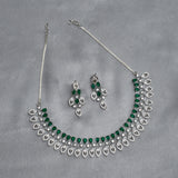 Green and White Teardrop Zircons Silver Plated Brass Jewellery Set