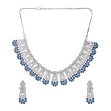 Sapphire and White Cluster Setting Zircons Silver Plated Brass Jewellery Set