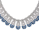 Sapphire and White Cluster Setting Zircons Silver Plated Brass Jewellery Set