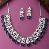 Sapphire and White Cluster Setting Zircons Silver Plated Brass Jewellery Set