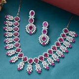 Round and Teardrop Cut CZ Embellished Silver Plated Brass Jewellery Set