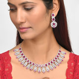 Round and Teardrop Cut CZ Embellished Silver Plated Brass Jewellery Set