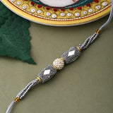 Silver Beaded Rakhi With Roli Chaawal Pack