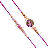 Set of 2 Colorful Pearl Beads Studded Floral Rakhi and Lumba