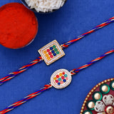 Set of 2 Multicolor Thread Rakhis With Beautiful Beads