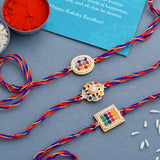 Set of 3 Colorful Beads Studded Thread Rakhi