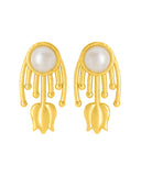 Pearl Studded Yellow Gold Studs For Women