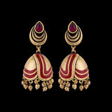 Bharatnatyam Drape Red Enamel Adorned Earrings