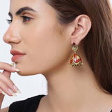 Bharatnatyam Drape Red Enamel Adorned Earrings