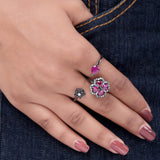 Black CZ Adjustable Flower Ring