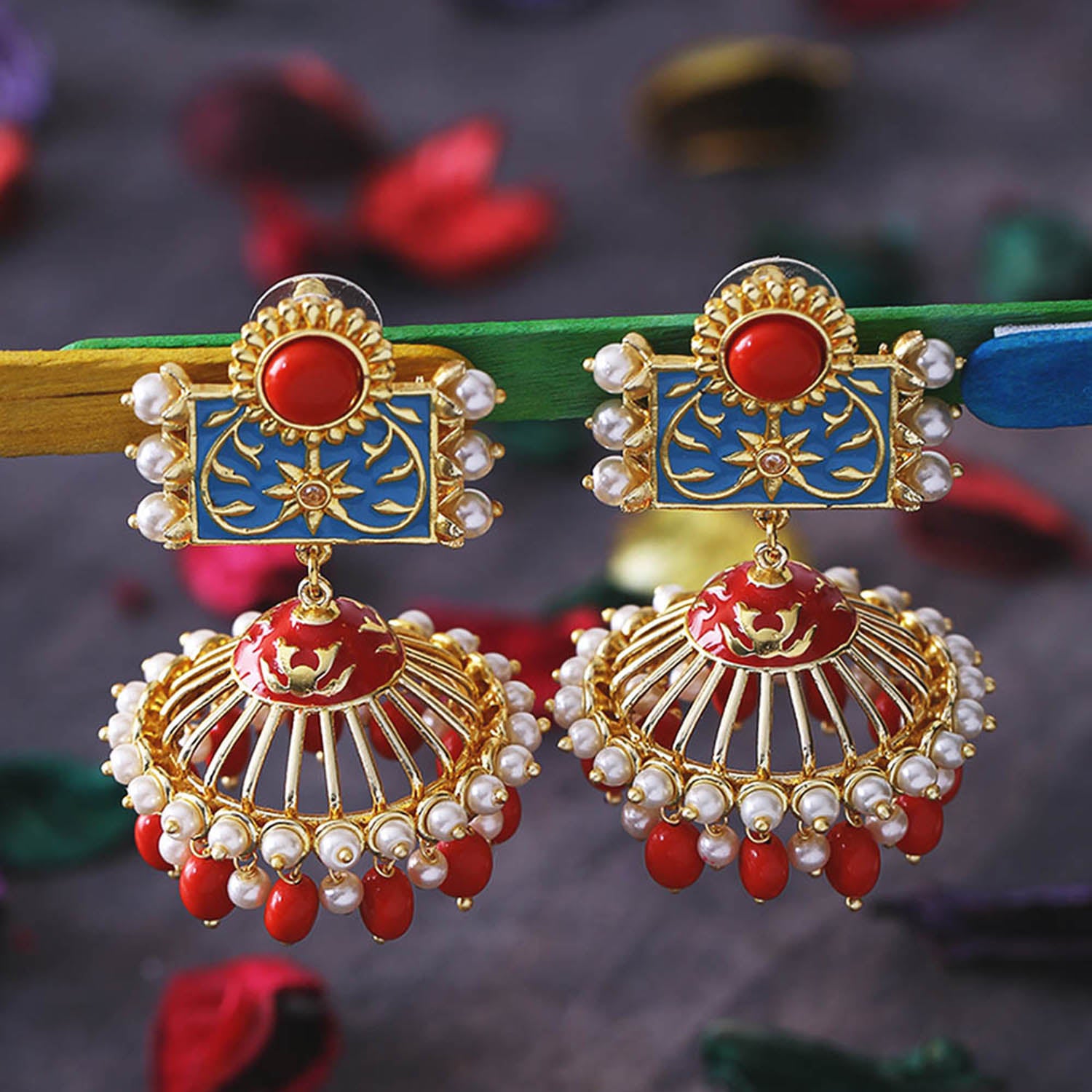 Neeladri Heavily Embellished Jhumka Earrings – VOYLLA