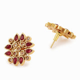 American Diamond CZ Gold Plated Pearl Brass Stud Earring