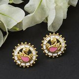 Shwet Kamal Enamelled Peacock Motif Gold Plates Stud Earrings