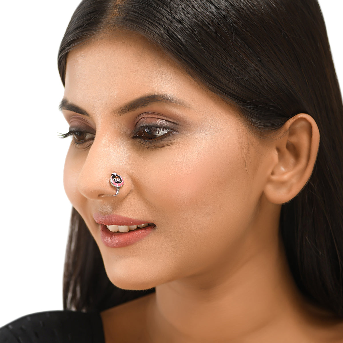 Wedding Nose Ring With Chain Indian Nath Piercing Hoop Jewelry Silver Plated  | eBay