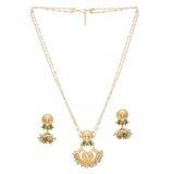 Festive Hues Faux Pearls Adorned Long Chain Gold Plated Brass Ethnic Jewellery Set