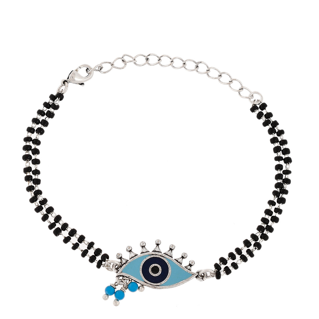 Hamsa with Crystals and Blue Evil Eye Bracelet, Black Macrame Cord - Ruby  Lane
