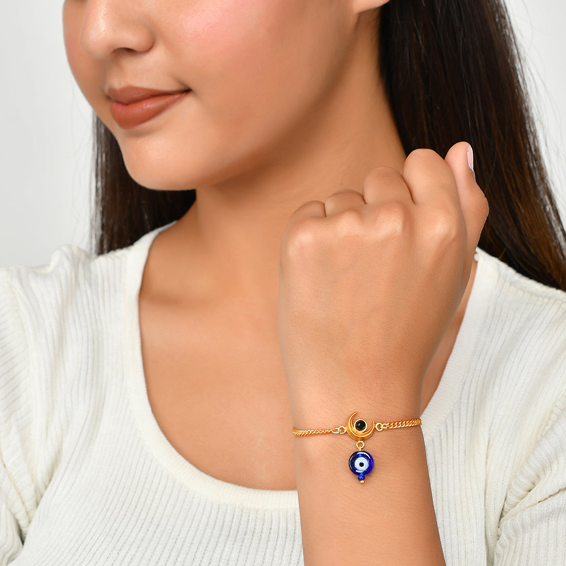 Gold Hematite Hanging White Evil Eye Bracelet – Nic n' Bella