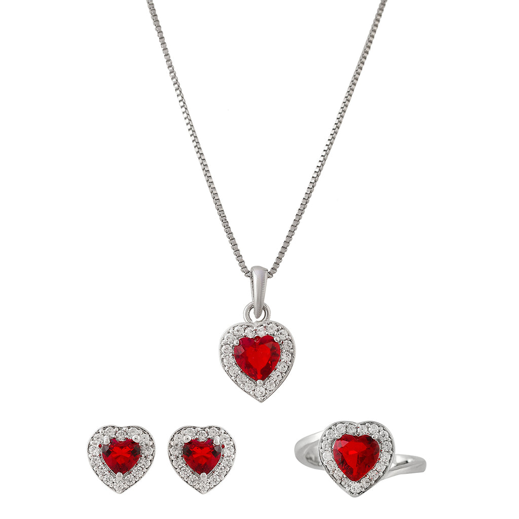 Sparkling Essentials Red Heart Shaped Cluster Setting CZ Box Set – VOYLLA