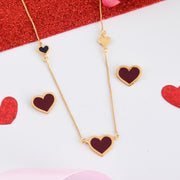 Deep Red Enamel Heart Pendant Set