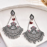 Abharan Teardrop Cut White and Round Pink Stones Drop Earrings