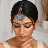 Abharan Ethnic White Pearls and White Stone Maang Tika