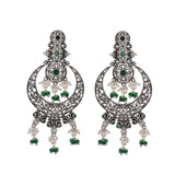 Abharan White Pearls and Stones Drop Earrings