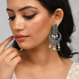 Abharan White Pearls and Stones Drop Earrings