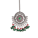 Abharan Ethnic White and Green Stones Maang Tika