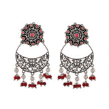 Abharan Round Cut Pink Stones and Pearls Drop Earrings