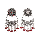 Abharan Round Cut Pink Stones and Pearls Drop Earrings