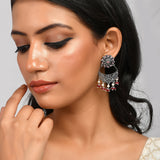 Abharan Round Cut Pink Stones and Pearls Drop Earrings