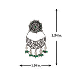 Abharan Jaali Pattern White Pearls and Green Stones Earrings