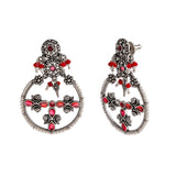 Abharan Floral Motif Teardrop Cut Red Stones and Pearls Drop Earrings