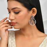 Abharan Floral Motif Teardrop Cut Red Stones and Pearls Drop Earrings