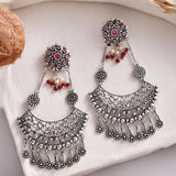 Abharan Round Cut Pink Stones and Pearls Drop Earrings